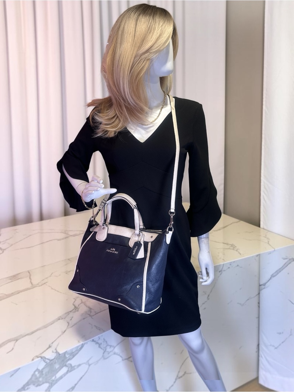 Coach Mickie Spectator Satchel Chalk and Navy Blue - Picture 16 of 17